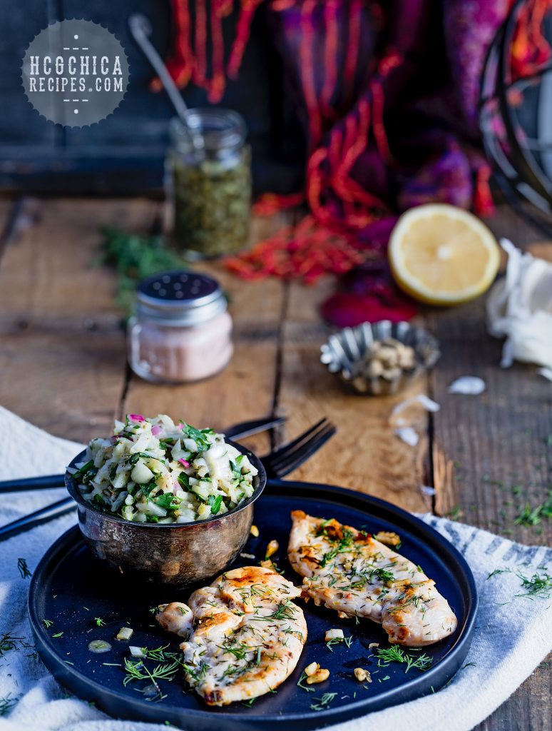 P2 hCG Diet 196 calories per serving: Fennel Relish & Baked Lemon Chicken with herbs - hcgchicarecipes.com - protein + veggie meal
