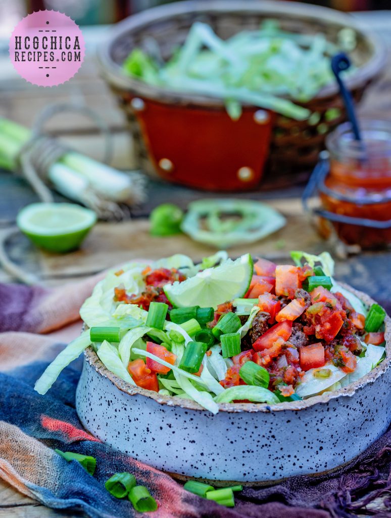 Phase 2 hCG Diet Beef & Vegetable Recipe: Taco Salad - 192 calories - hcgchicarecipes.com - protein + veggie meal