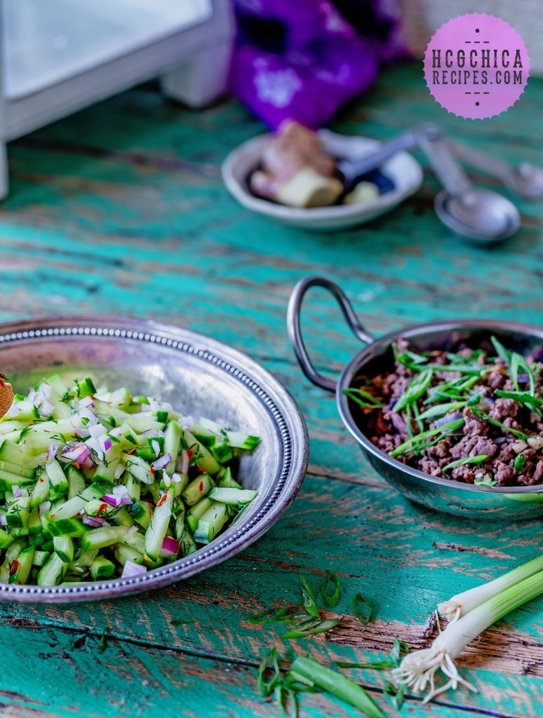 Phase 2 hCG Diet Dinner Recipe: Korean Beef Bowl with Cucumber Salad & Optional Cauliflower Rice - 188 calories - hcgchicarecipes.com - protein + veggie meal