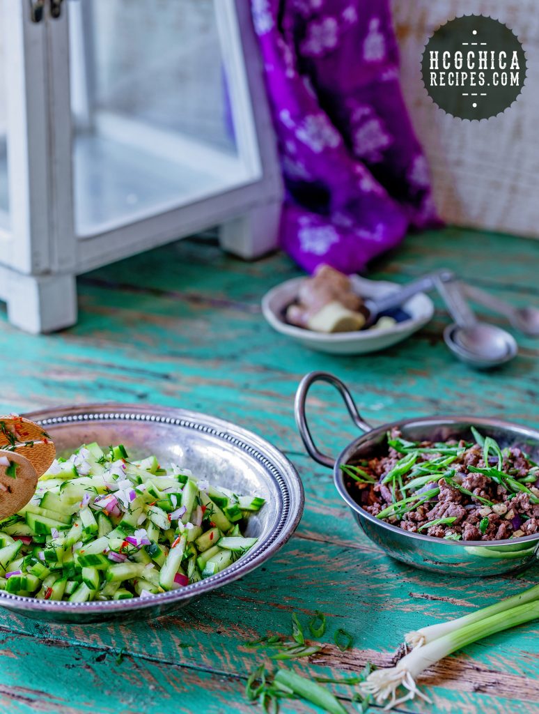 Phase 2 hCG Diet Dinner Recipe: Korean Beef Bowl with Cucumber Salad & Optional Cauliflower Rice - 188 calories - hcgchicarecipes.com - protein + veggie meal