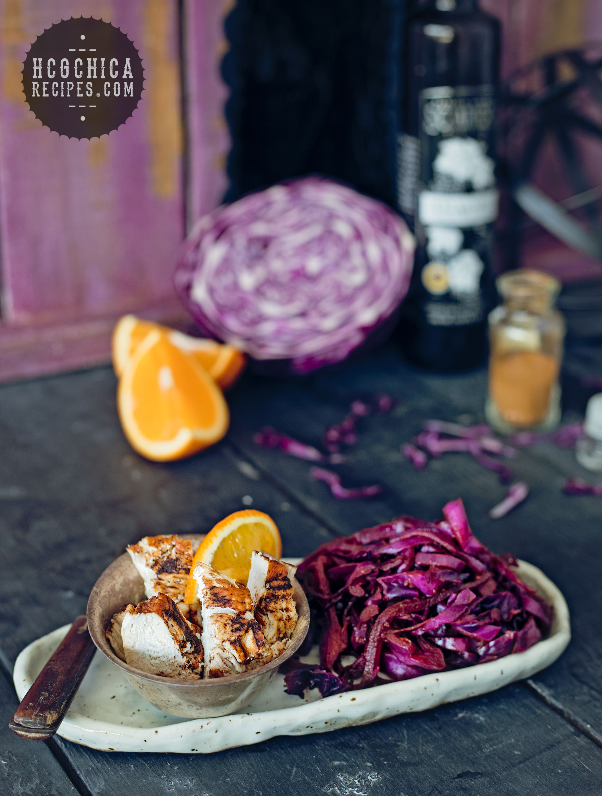 P2 hCG Diet Lunch Recipe: Orange Cabbage Relish & Chicken - hcgchicarecipes.com - Protein + Veggie + Fruit Meal