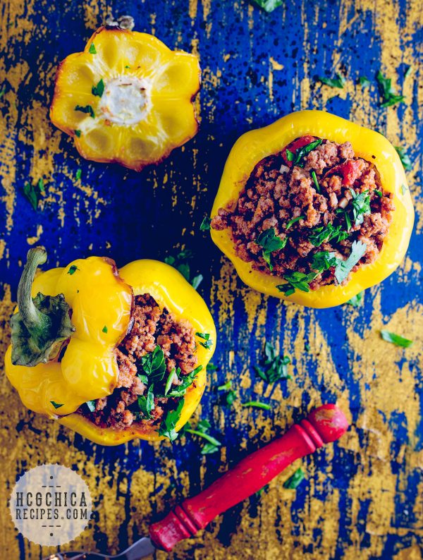 P2 hCG Diet Lunch or Dinner Recipe - 208 calories: Stuffed Bell Peppers with Beef & Tomato - hcgchicarecipes.com - protein + veggie meal