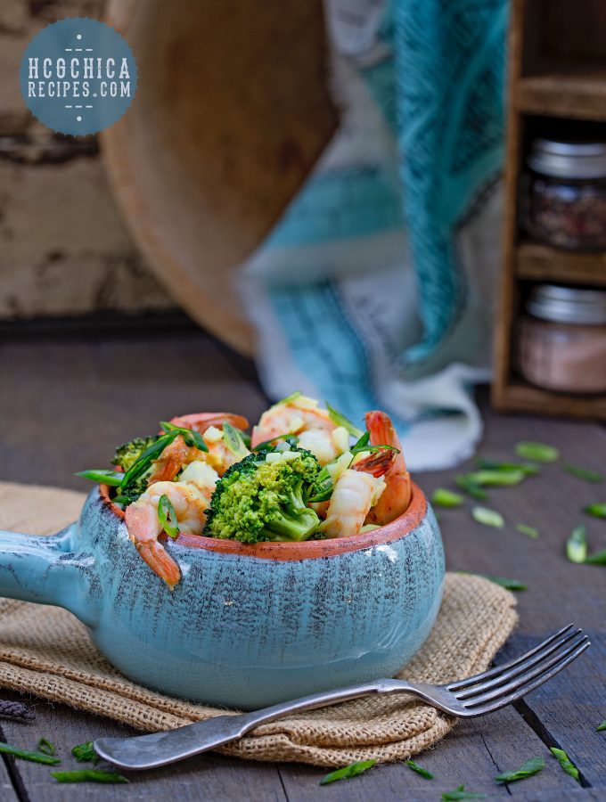 P2 hCG Diet Seafood Recipe: Sweet Mustard Garlic Shrimp w/ Broccoli or Asparagus - 179 calories - hcgchicarecipes.com - protein + veggie meal