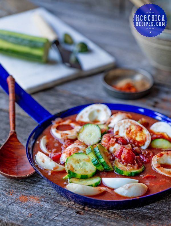 P2 hCG Diet Alternative Protein Recipe: Hard boiled eggs in Masala Sauce with Tomatoes & cucumber - 188 calories - hcgchicarecipes.com - protein + veggie meal