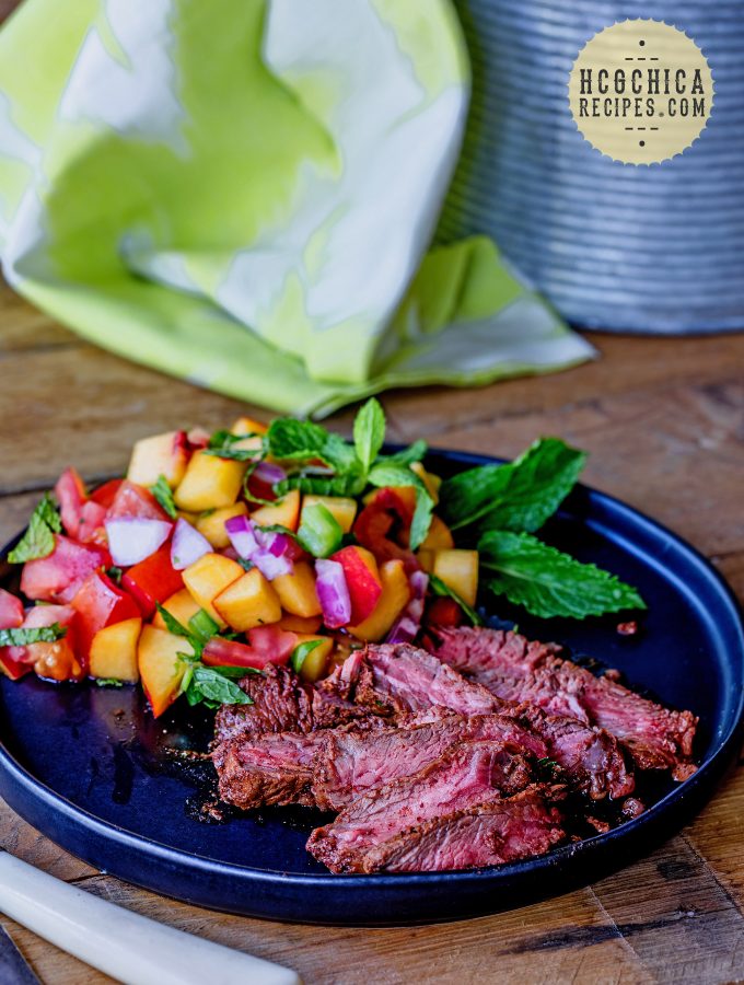 Phase 2 hCG Diet Beef Recipe: Southwest Steak with Peach Tomato Salsa - 209 calories - hcgchicarecipes.com - protein + veggie + fruit meal