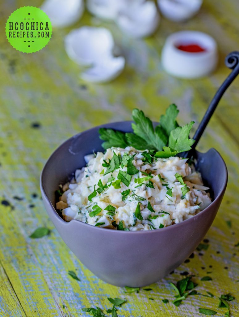 P2 hCG Diet Egg Recipe - 215 calories: Fauxtato Salad with Cauliflower - hcgchicarecipes.com - protein + veggie meal
