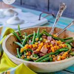 Phase 2 hCG Diet Dinner Recipe: Green Bean Salad with Peaches & Ham - 224 calories - hcgchicarecipes.com - protein + veggie + fruit meal
