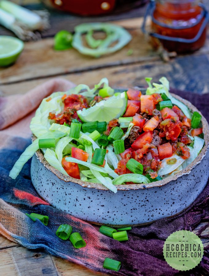 Phase 2 hCG Diet Beef & Vegetable Recipe: Taco Salad - 192 calories - hcgchicarecipes.com - protein + veggie meal