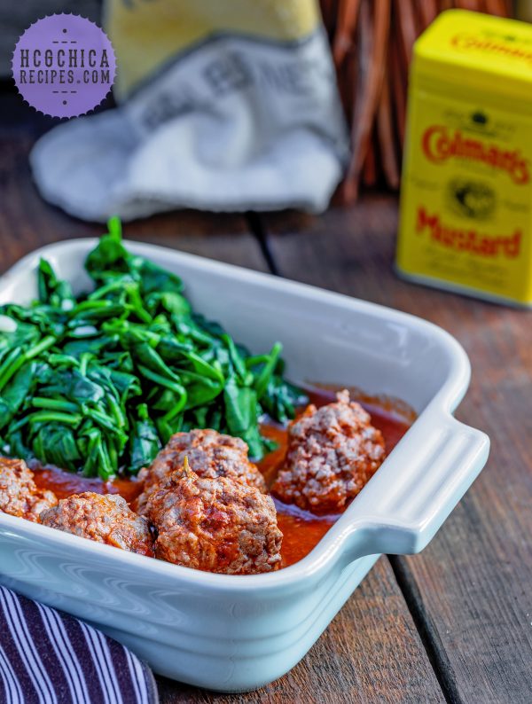 Phase 2 hCG Diet Beef Recipe: BBQ Meatballs & Garlic Spinach - 175 calories - hcgchicarecipes.com - protein + veggie meal