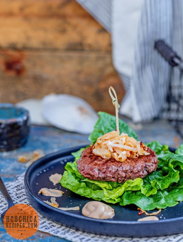 Phase 2 hCG Diet Beef Recipe: Dijon Burger Lettuce Wrap - 166 calories - hcgchicarecipes.com - protein + veggie meal