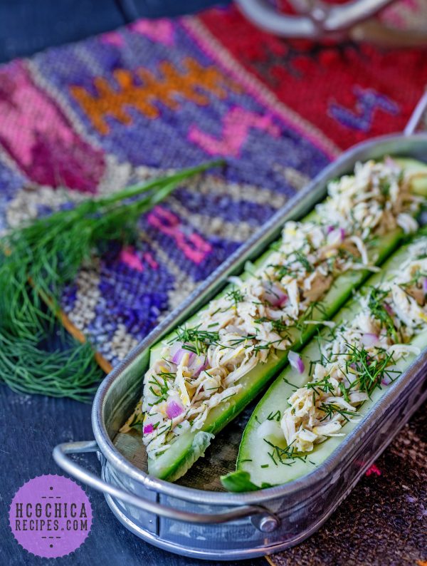 Phase 2 hCG Diet Chicken Recipe: Lemon-Dill Cucumber Boats - 158 calories - hcgchicarecipes.com - protein + veggie meal