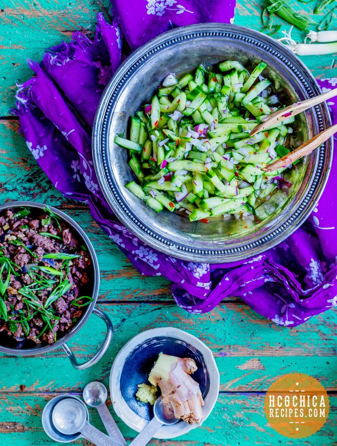 Phase 2 hCG Diet Dinner Recipe: Korean Beef Bowl with Cucumber Salad & Optional Cauliflower Rice - 188 calories - hcgchicarecipes.com - protein + veggie meal