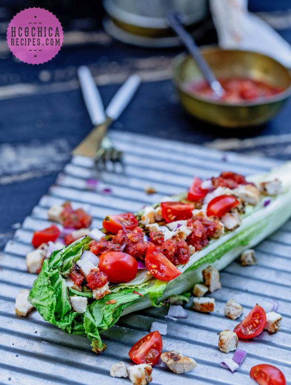 Phase 2 hCG Diet Main Meal Recipe: Charred Romaine & Mustard Chicken Salad - 182 calories - hcgchicarecipes.com - protein + veggie meal