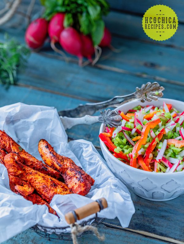 Phase 2 hCG Diet Lunch recipe - 225 calories: Hot Celery Radish Slaw & Blackened Chicken - hcgchicarecipes.com - protein + veggie meal