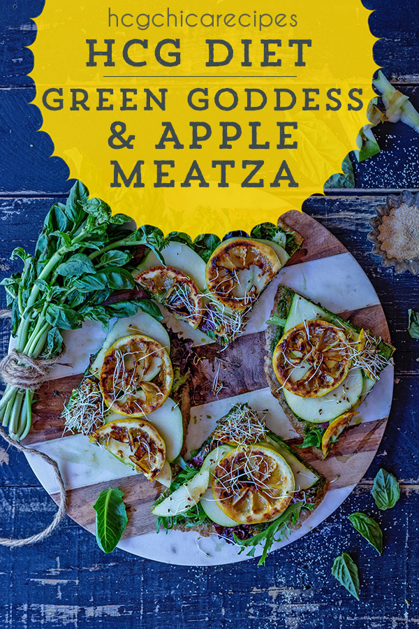 P2 hCG Diet Chicken Recipe - 217 calories: Green Goddess & Apple Meatza - hcgchicacrecipes.com - protein + veggie + 1/2 fruit meal