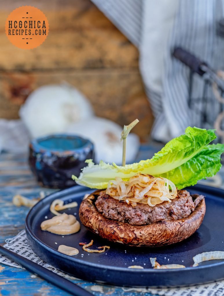 Phase 2 hCG Main Meal Recipe: Portobello Beef Burger - 173 calories - hcgchicarecipes.com - protein + veggie