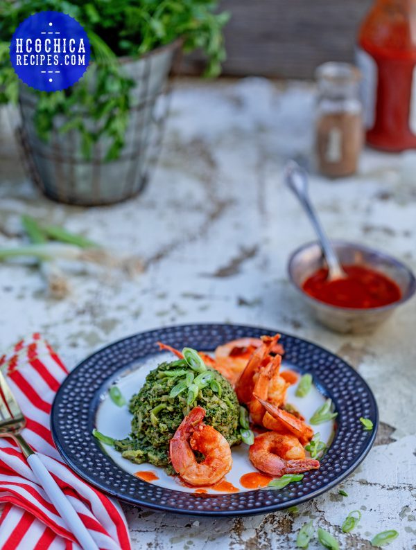 Phase 2 hCG Diet Seafood Recipe - 194 calories: Firecracker Shrimp w/ Broccoli Grits - hcgchicarecipes.com - protein + veggie meal