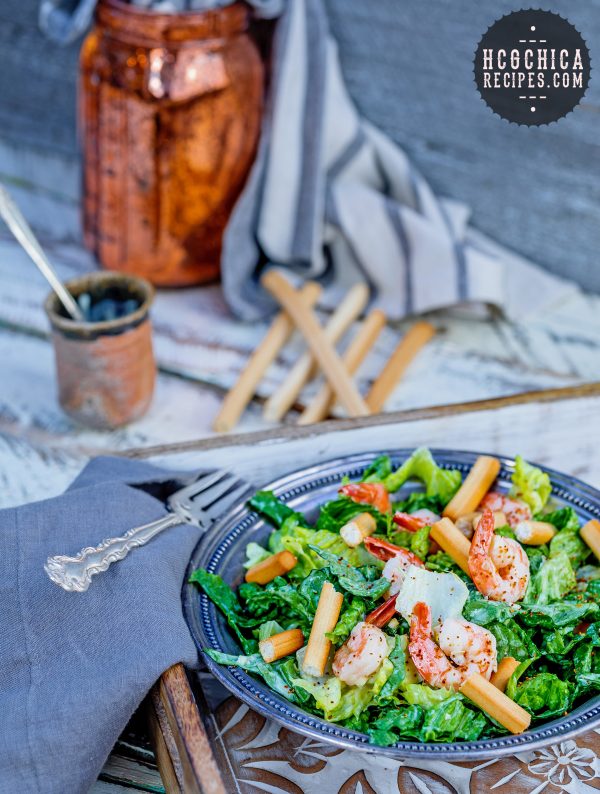 P2 hCG Diet Seafood Recipe - 165 calories: Grilled Shrimp Caesar Salad - hcgchicarecipes.com - protein + veggie meal