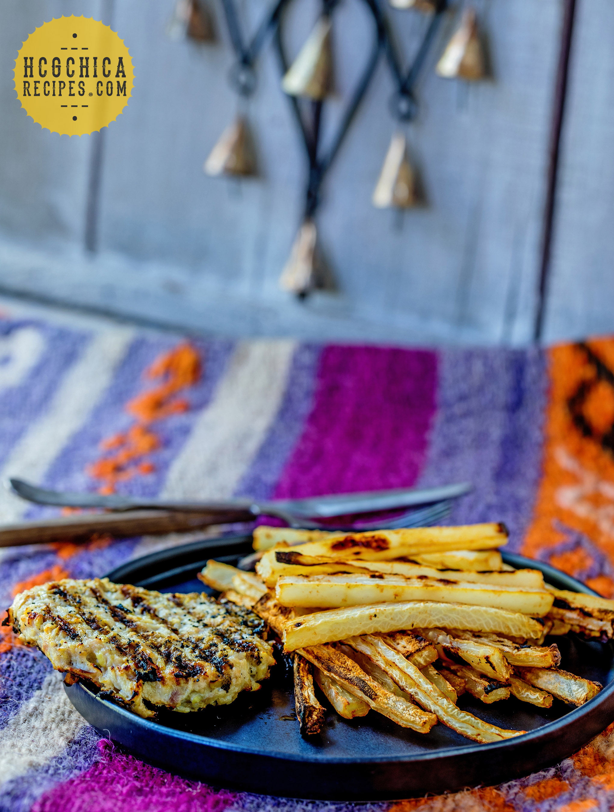 Phase 2 hCG Diet Dinner Recipe - 238 calories: Maple Chicken Burger w/ Spicy Daikon Fries - hcgchicarecipes.com - protein + veggie + 1/2 fruit meal