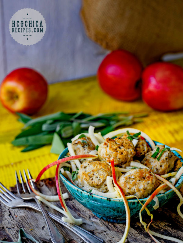 P2 hCG Diet Protein + Fruit Recipe - 174 calories: Chicken Meatballs w/ Apple Spaghetti - hcgchicarecipes.com