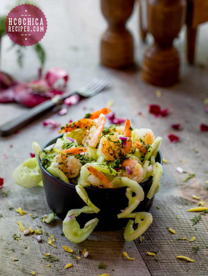 152 calories - Phase 2 hCG Lunch Recipe: Shrimp and Cucumber Salad - hcgchicarecipes.com - veggie + protein