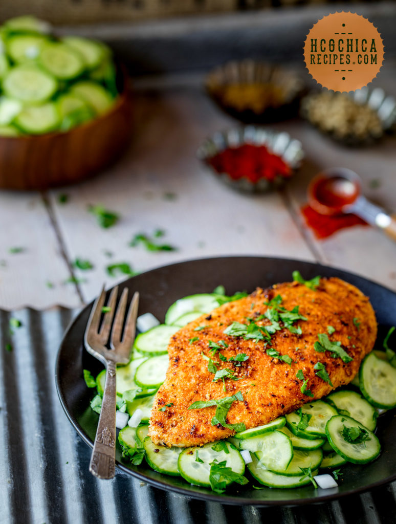 191 calories - P2 hCG Main Meal Recipe: Tandoori Spiced Chicken Breast with Cucumber Onion Salad - hcgchicarecipes.com - protein+veggie meal