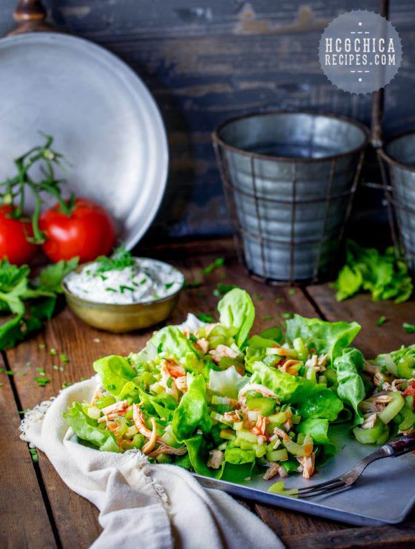 171 calories - P2 hCG Main Meal Recipe: Buffalo Chicken Salad in Lettuce Cups - hcgchicarecipes.com - protein+veggie meal