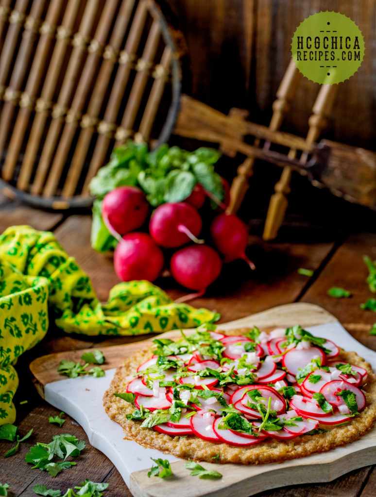 158 calories - Phase 2 hCG Protocol Meatza Recipe: Radish Pico Meatza - hcgchicarecipes.com - protein + veggie meal