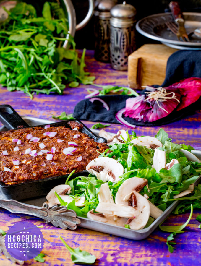 184 calories - P2 hCG Protocol Main Meal Recipe: BF BBQ Meatloaf and Arugula Salad- hcgchicarecipes.com - protein + veggie meal