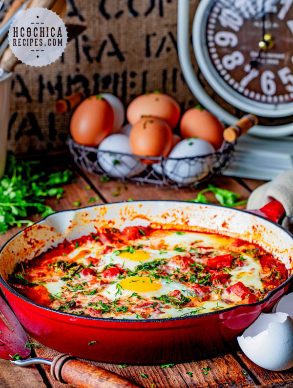 210 calories - P2 hCG Diet Main Meal Recipe: Shakshuka with Kale - hcgchicarecipes.com - protein + veggie meal