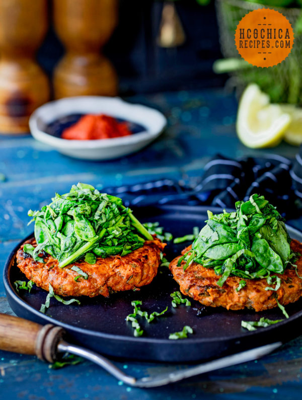 176 calories - Phase 2 hCG Protocol Main Meal Recipe: Thai Chicken Burgers with Basil Spinach - hcgchicarecipes.com - protein + veggie meal