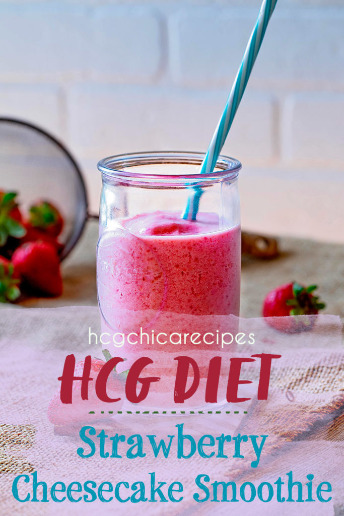 Phase 2 hCG Protocol Dessert Recipe: Strawberry Cheesecale Smoothie - 119 calories - hcgchicarecipes.com - protein + fruit meal