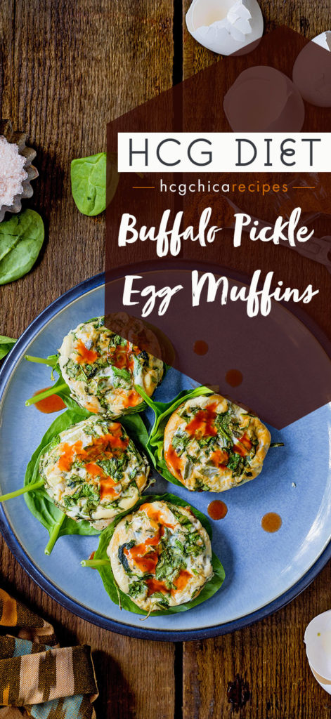 Phase 2 hCG Diet Breakfast Recipe: Buffalo Pickle Egg Muffin - 142 calories - hcgchicarecipes.com - protein + veggie meal