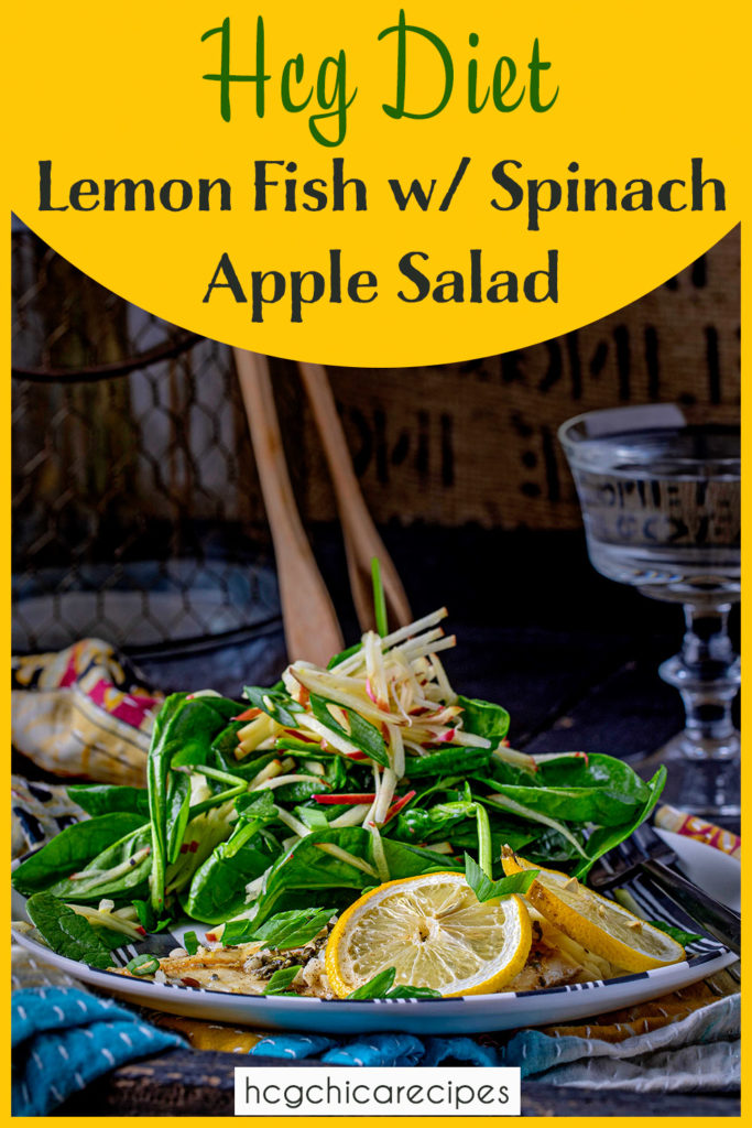 P2 hCG Diet Main Meal Recipe: Lemon Fish with Spinach Apple Salad - 227 calories - hcgchicarecipes.com - protein + veggie + fruit meal
