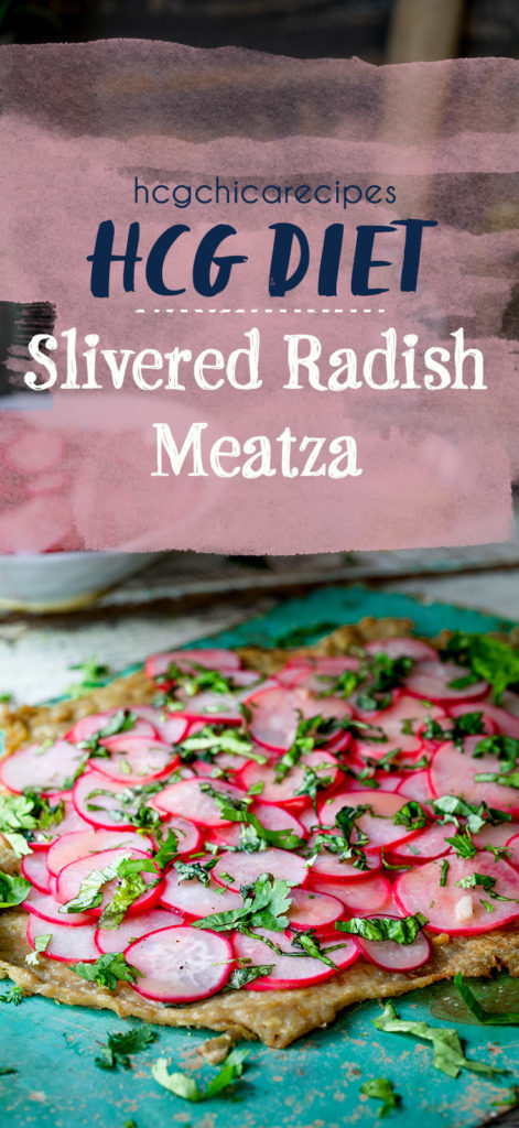 P2 hCG Protocol Main Meal Recipe: Slivered Radish Meatza - 184 calories - hcgchicarecipes.com - protein + veggie meal