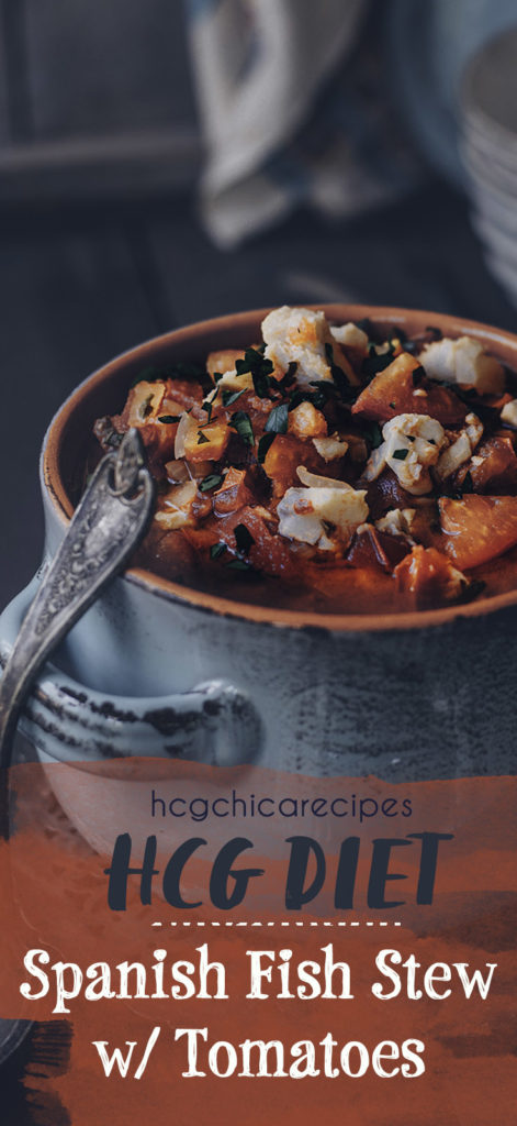 Phase 2 hCG Diet Soup Recipe: Spanish Fish Stew w/ Tomatoes - 126 calories - hcgchicarecipes.com - protein + veggie meal