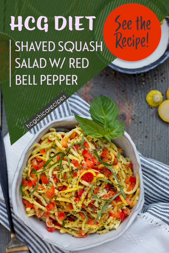 Phase 2 hCG Protocol Main Meal Recipe: Shaved Squash Salad w/ Red Bell Pepper - 57 calories - hcgchicarecipes.com - veggie meal