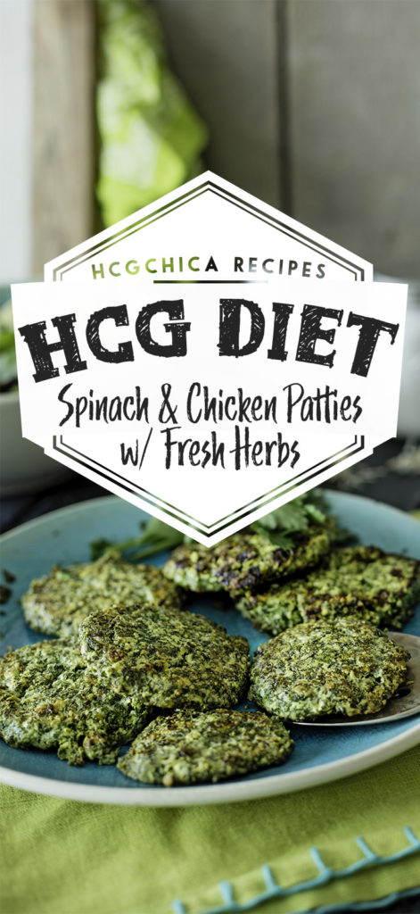 P2 hCG Diet Main Meal Recipe: Spinach & Chicken Patties w/ Fresh Herbs - 186 calories - hcgchicarecipes.com - protein + veggie meal