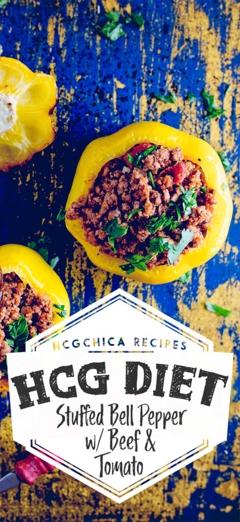 P2 hCG Diet Main Meal Recipe: Stuffed Bell Pepper w/ Beef & Tomato - 208 calories - hcgchicarecipes.com - protein + veggie meal