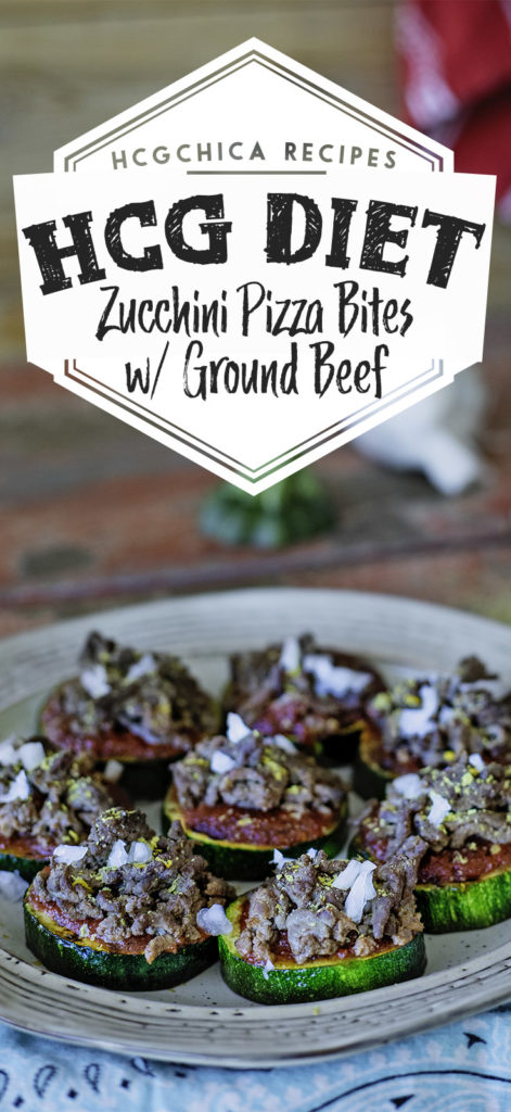 P2 hCG Protocol Main Meal Recipe: Zucchini Pizza Bites w/ Ground Beef - 190 calories - hcgchicarecipes.com - protein + veggie meal