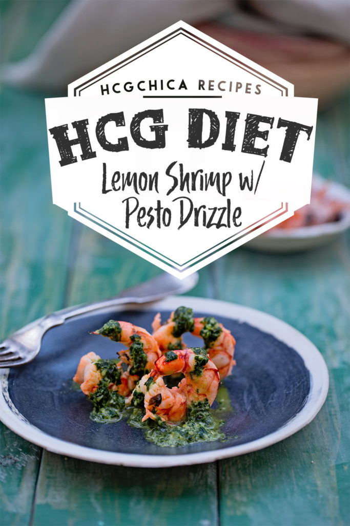 Phase 2 hCG Diet Seafood Recipe: Lemon Shrimp with Pesto Drizzle - 135 calories - hcgchicarecipes.com - protein + veggie meal